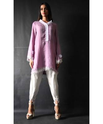 lilac short kurta with dhoti pants 1