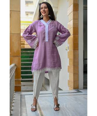 lilac short kurta with dhoti pants 5