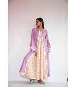 lilac shrug with floral dress