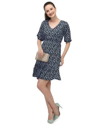 navy blue floral printed short top 1