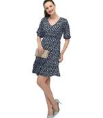 navy blue floral printed short top