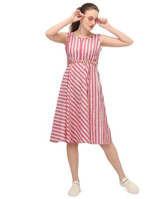 baby pink and white strip sleeves less midi top 1