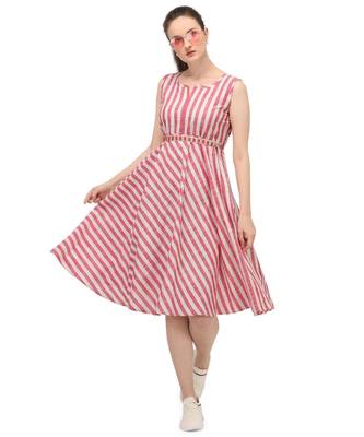 baby pink and white strip sleeves less midi top 2