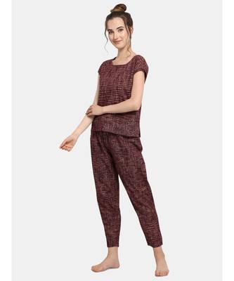 Deep wine Cotton night suit set 1