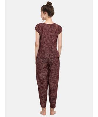 Deep wine Cotton night suit set 2