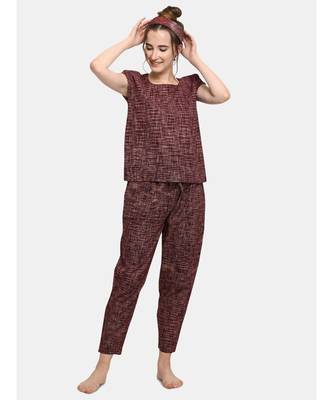 Deep wine Cotton night suit set 3