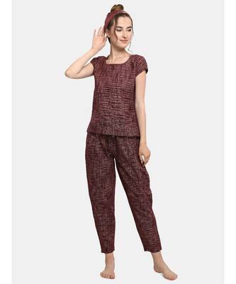 Deep wine Cotton night suit set 4