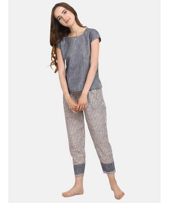 Striped Drop shoulder Night suit set 1