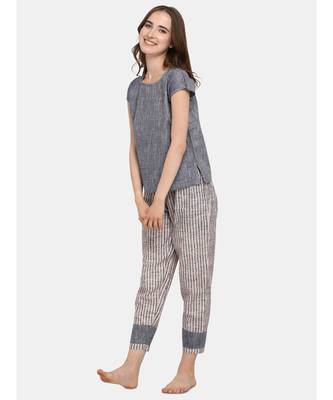 Striped Drop shoulder Night suit set 2
