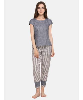 Striped Drop shoulder Night suit set 3