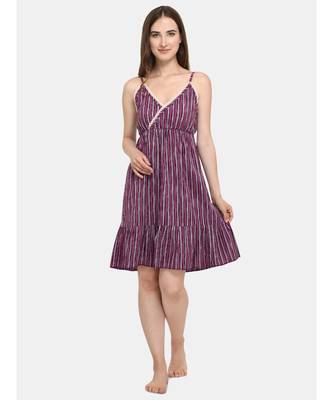 Purple Stripe Cotton Nighty 1