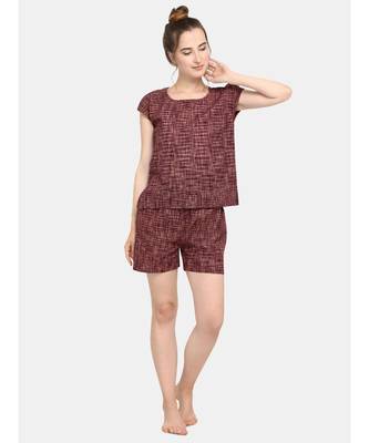 Deep wine Cotton night suit set 1