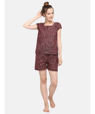Deep wine Cotton night suit set 3