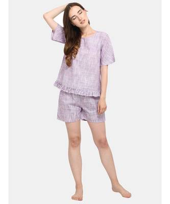 Lavender Cotton short  night suit set 1