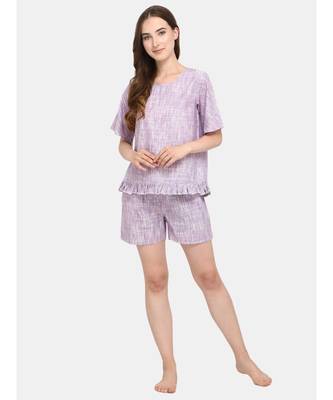 Lavender Cotton short  night suit set 2