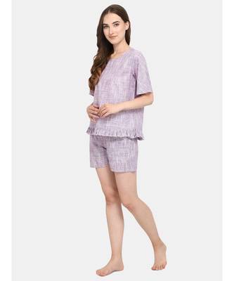 Lavender Cotton short  night suit set 3