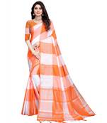 orange and white cotton saree with blouse piece