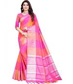 pink and orange cotton saree with blouse piece