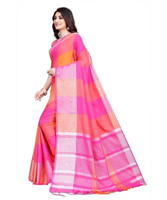 pink and orange cotton saree with blouse piece 2