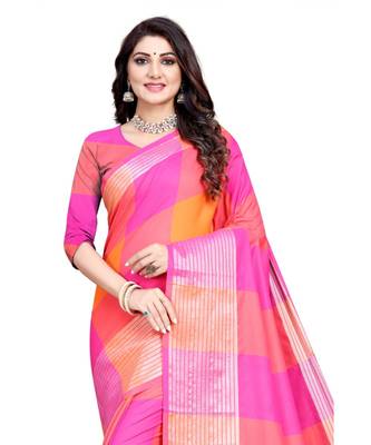 pink and orange cotton saree with blouse piece 4