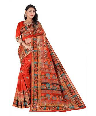 red banarasi silk saree with blouse piece 1