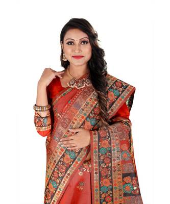 red banarasi silk saree with blouse piece 4