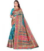 sky blue banarasi silk saree with blouse piece