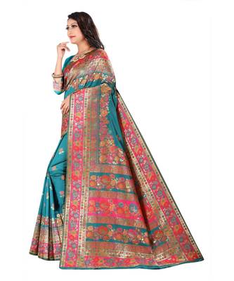sky blue banarasi silk saree with blouse piece 2