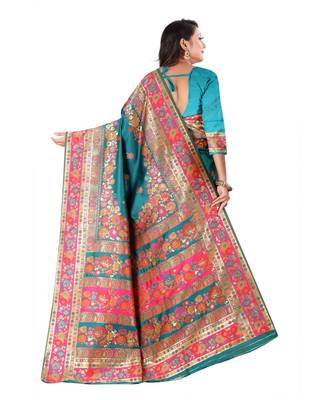 sky blue banarasi silk saree with blouse piece 3