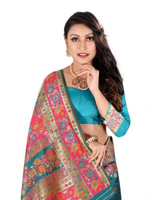 sky blue banarasi silk saree with blouse piece 4