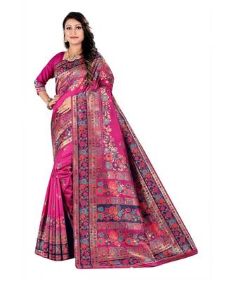 pink  banarasi silk saree with blouse piece 1