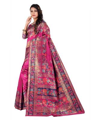 pink  banarasi silk saree with blouse piece 2