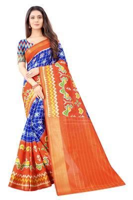Blue Ikkat Pattu Saree with blouse 1