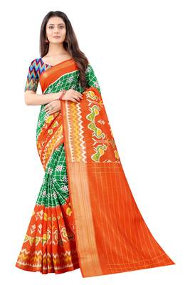 Green Ikkat Pattu Saree with blouse 1