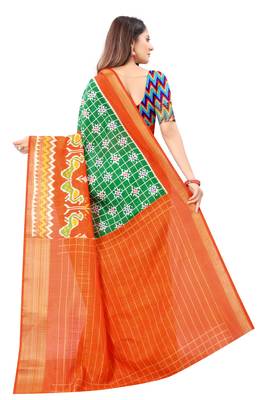 Green Ikkat Pattu Saree with blouse 2