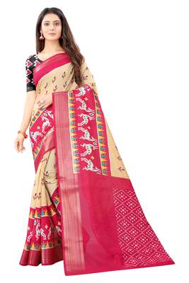 Beige Ikkat Pattu Saree with blouse 1