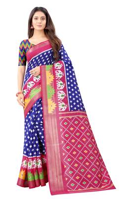 Blue Ikkat Pattu Saree with blouse 1