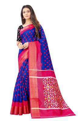 Royal Blue Ikkat Pattu Saree with blouse 1