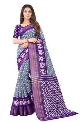 Grey Ikkat Pattu Saree with blouse 1