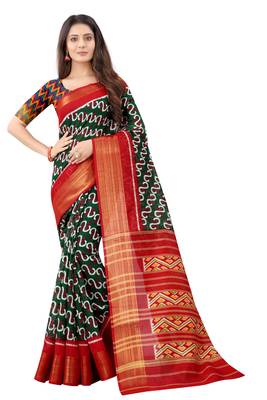 Green Ikkat Pattu Saree with blouse 1