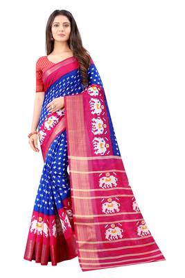 Blue Ikkat Pattu Saree with blouse 1