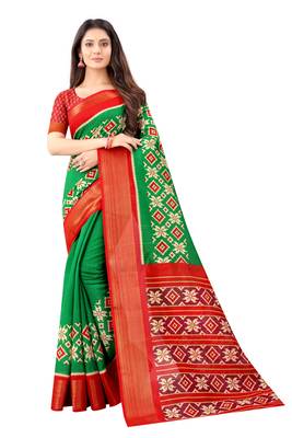 Green Ikkat Pattu Saree with blouse 1