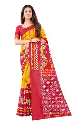 Mustard Ikkat Pattu Saree with blouse 1