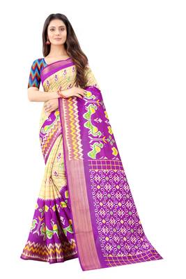Beige Ikkat Pattu Saree with blouse 1