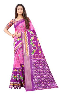 Pink Ikkat Pattu Saree with blouse 1