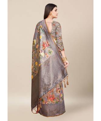 Grey Colour Silk Blend Thread Work Daily & Party Wear With Blouse Saree 3