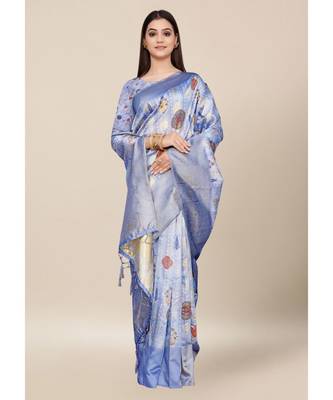 Sky Blue Colour Silk Blend Thread Work Daily & Party Wear With Blouse Saree 2