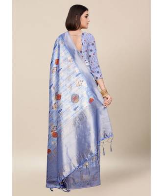Sky Blue Colour Silk Blend Thread Work Daily & Party Wear With Blouse Saree 3