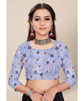 Sky Blue Colour Silk Blend Thread Work Daily & Party Wear With Blouse Saree 4
