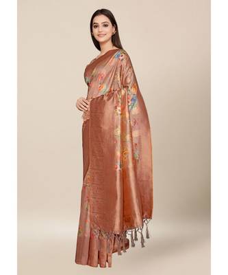 Brown Colour Silk Blend Thread Work Daily & Party Wear With Blouse Saree 1